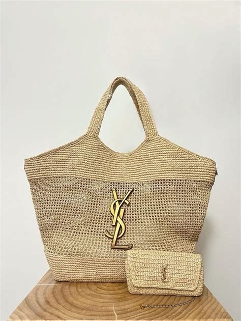 ysl pink raffia bag|ysl raffia icare tote.